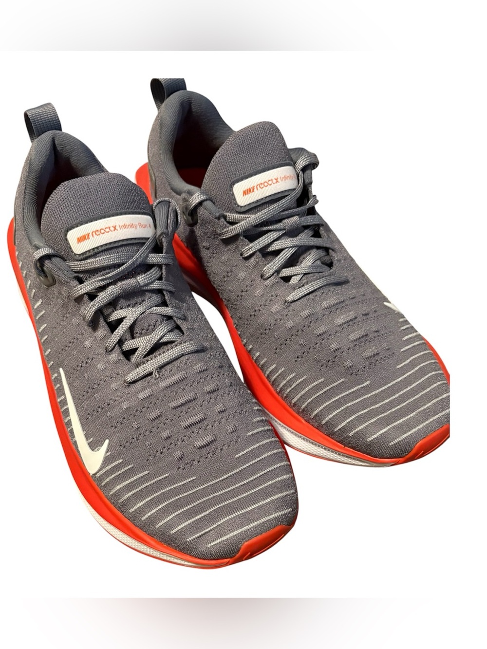 Nike Gray Knit Running Shoes with Red Accents